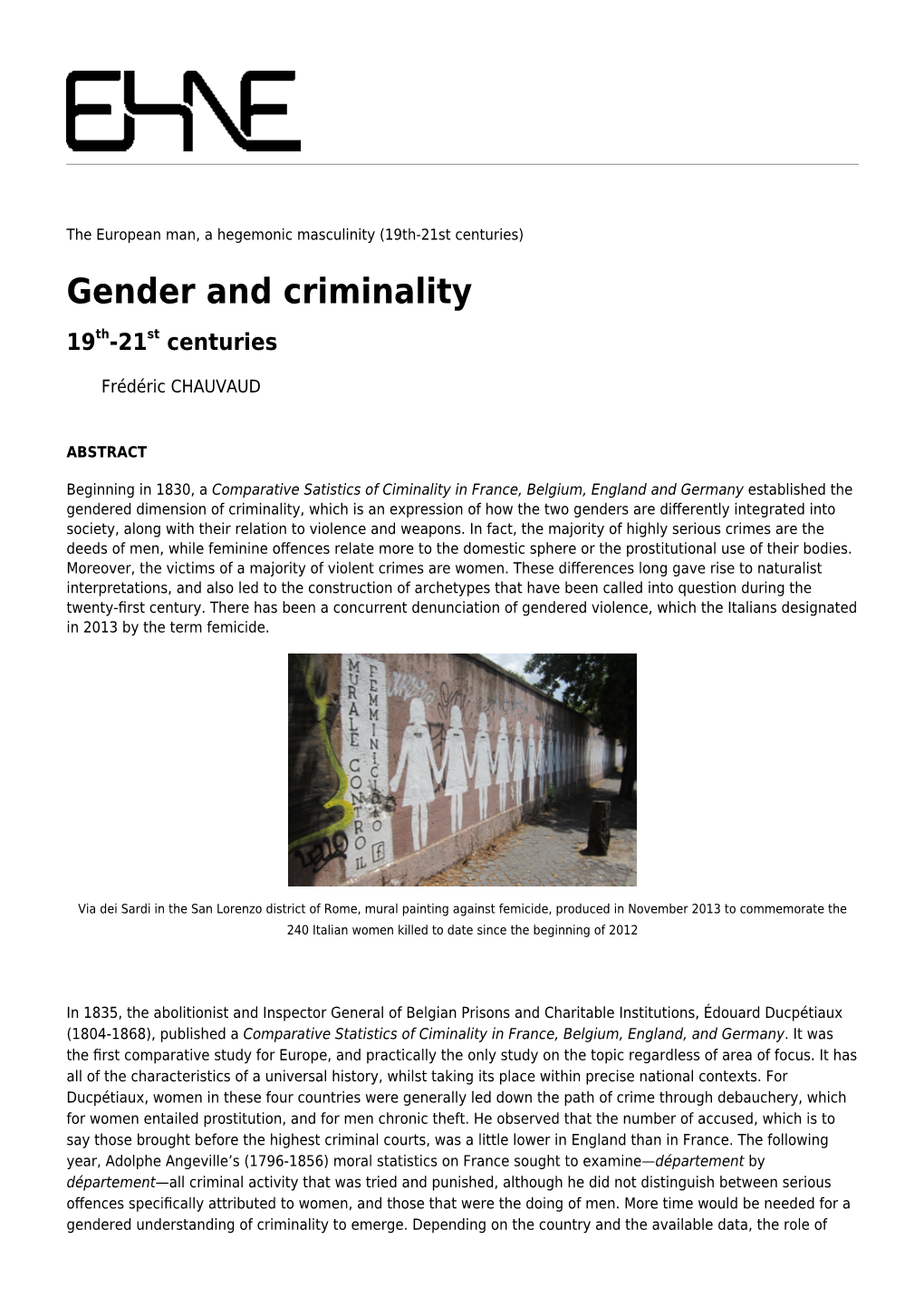 Gender and Criminality 19Th-21St Centuries