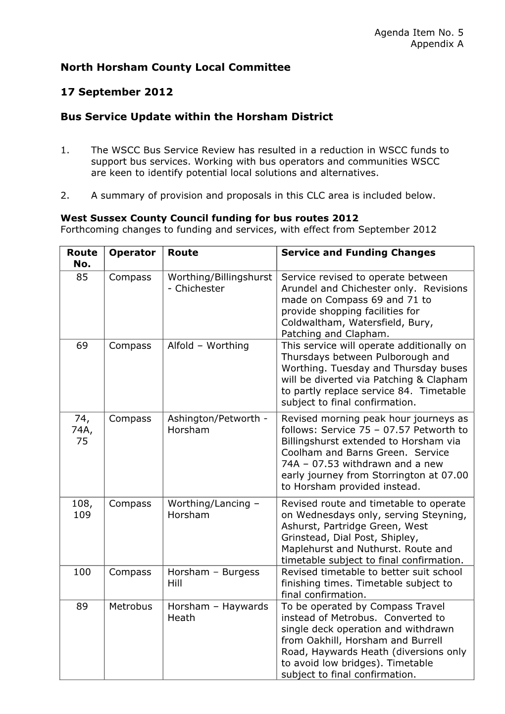 Bus Service Update Within the Horsham District