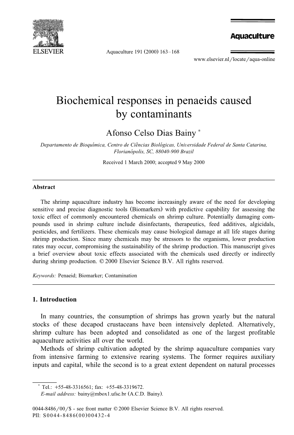 Biochemical Responses in Penaeids Caused by Contaminants