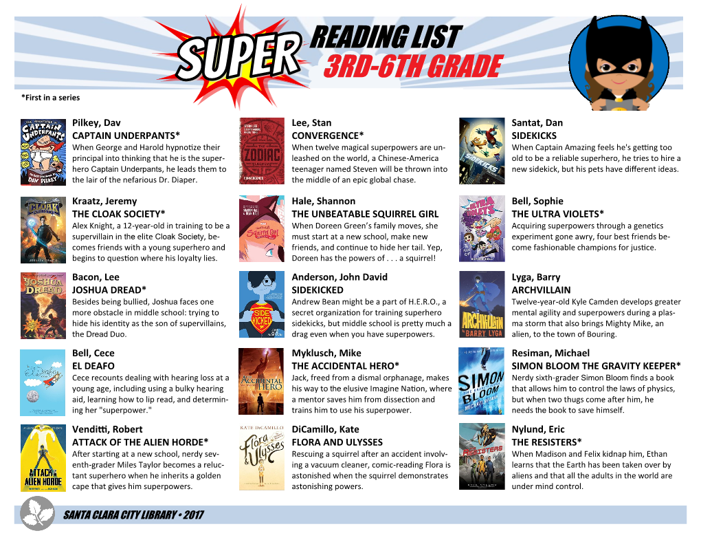 Reading List 3Rd-6Th Grade