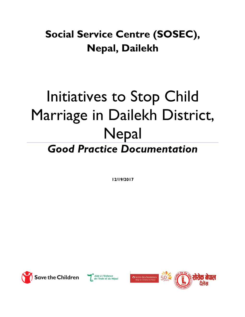 Initiatives to Stop Child Marriage in Dailekh District, Nepal Good Practice Documentation