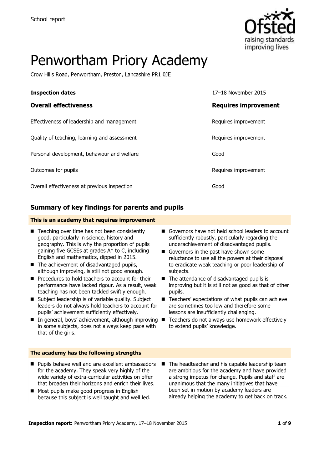 Penwortham Priory Academy Crow Hills Road, Penwortham, Preston, Lancashire PR1 0JE