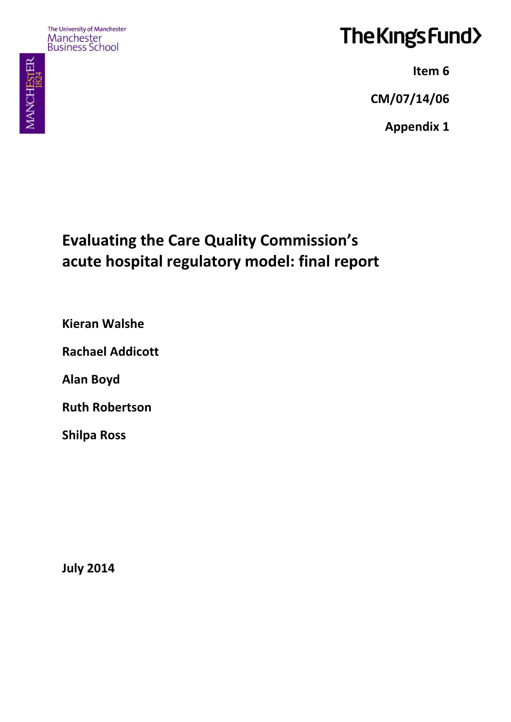 Evaluating the Care Quality Commission's Acute Hospital