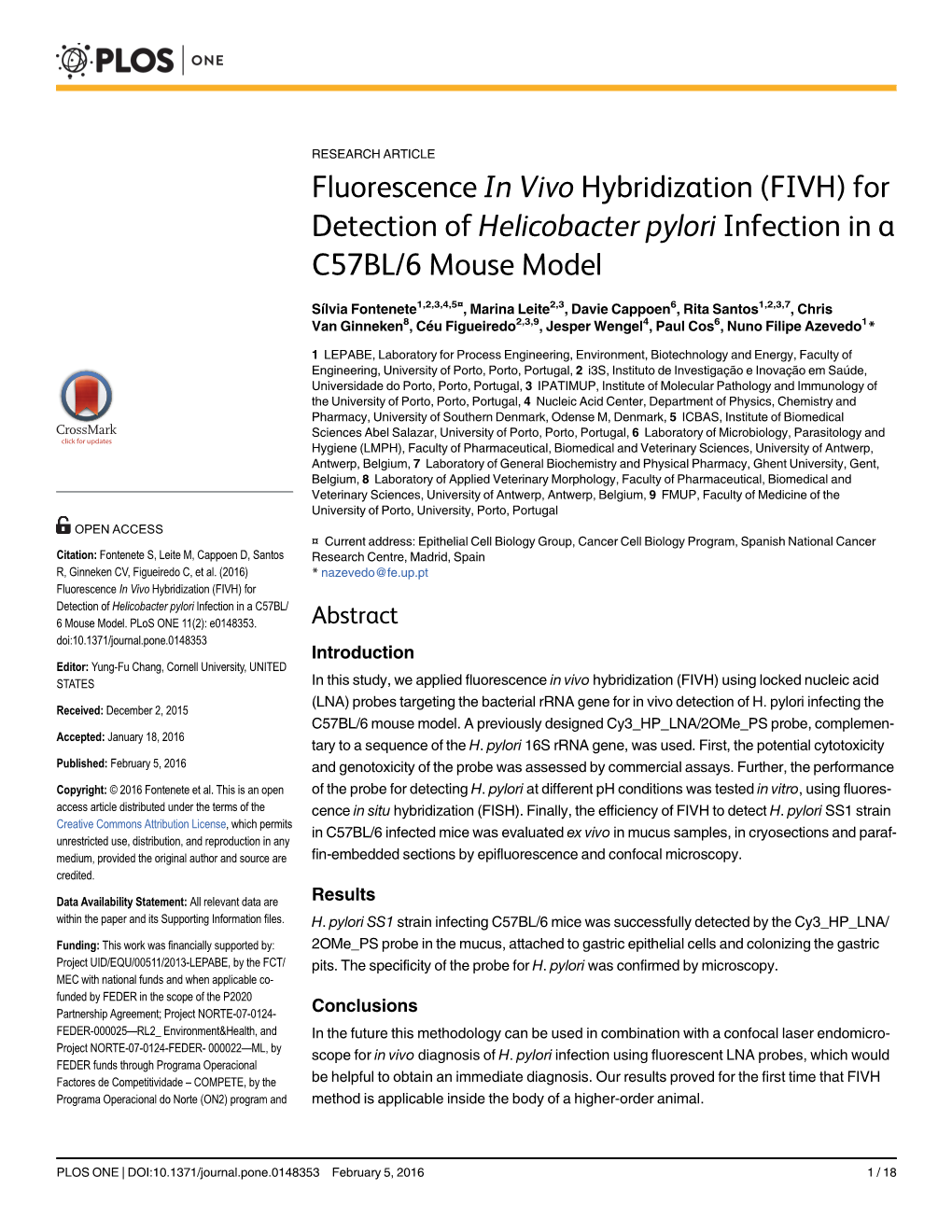 Fluorescence in Vivo Hybridization (FIVH) for Detection of Helicobacter Pylori Infection in a C57BL/6 Mouse Model