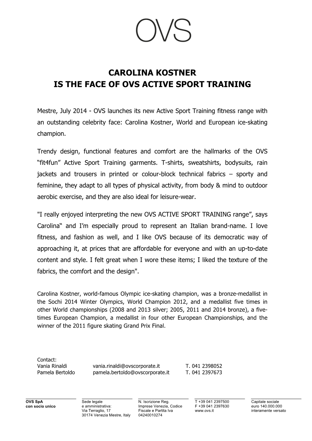 Carolina Kostner Is the Face of Ovs Active Sport Training