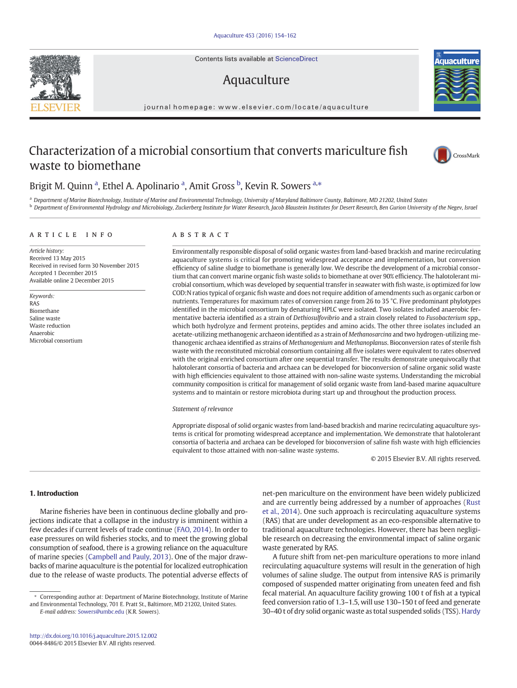 Characterization of a Microbial Consortium That Converts Mariculture ﬁsh Waste to Biomethane