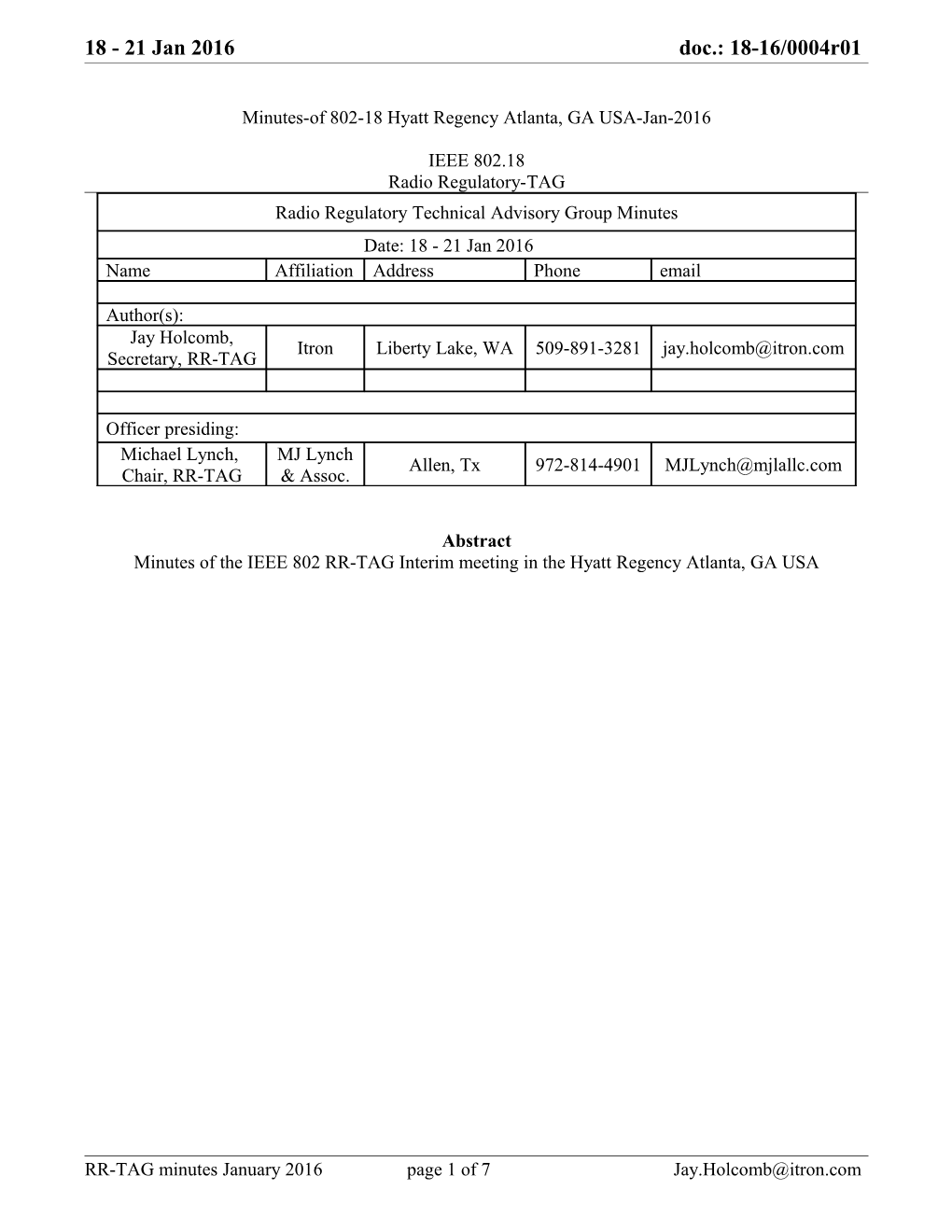 Minutes-Of 802-18 Hyatt Regency Atlanta, GA USA-Jan-2016