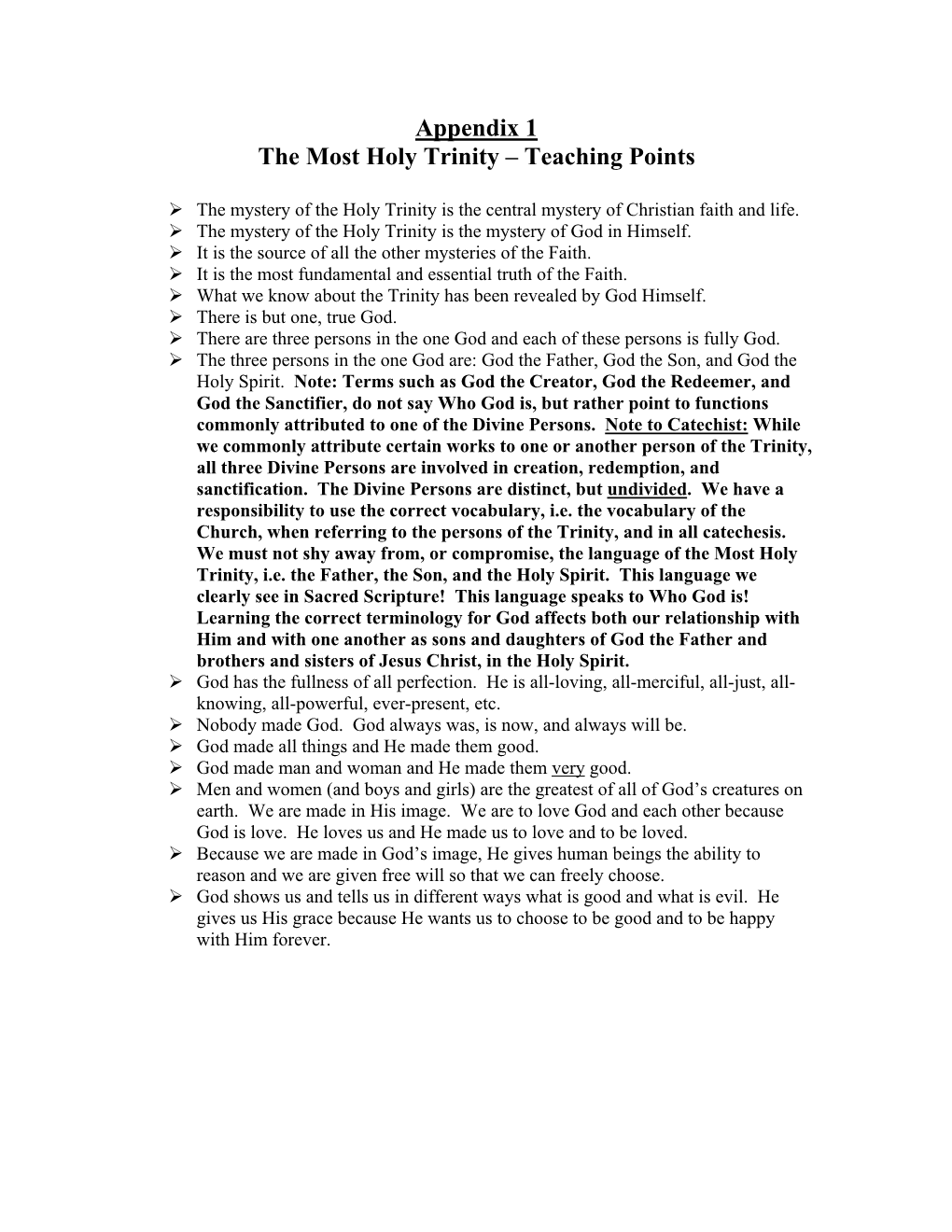 Appendix 1 the Most Holy Trinity – Teaching Points