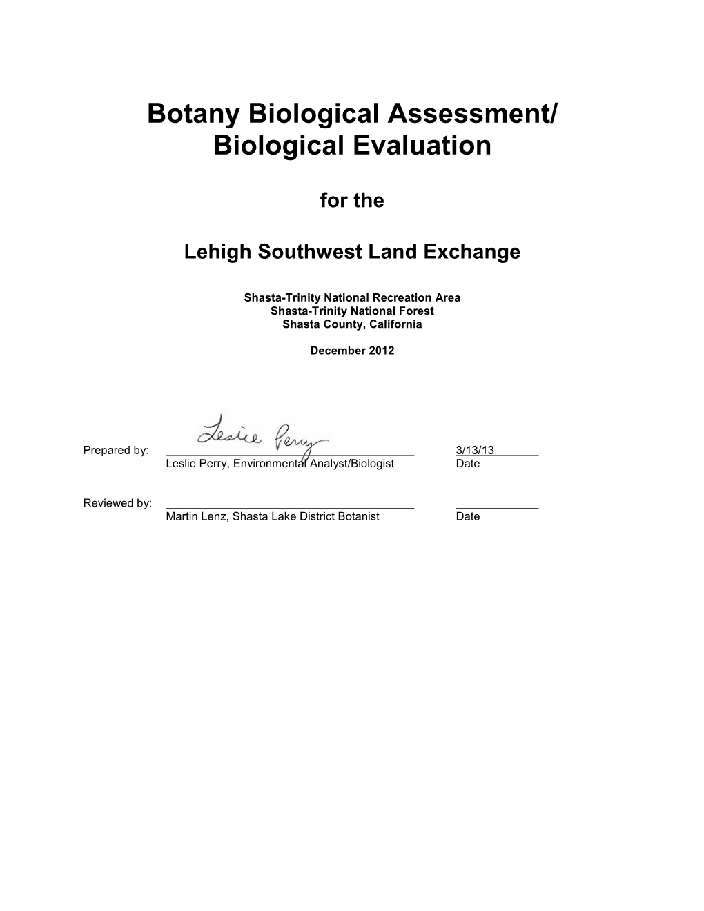Botany Biological Assessment/ Biological Evaluation