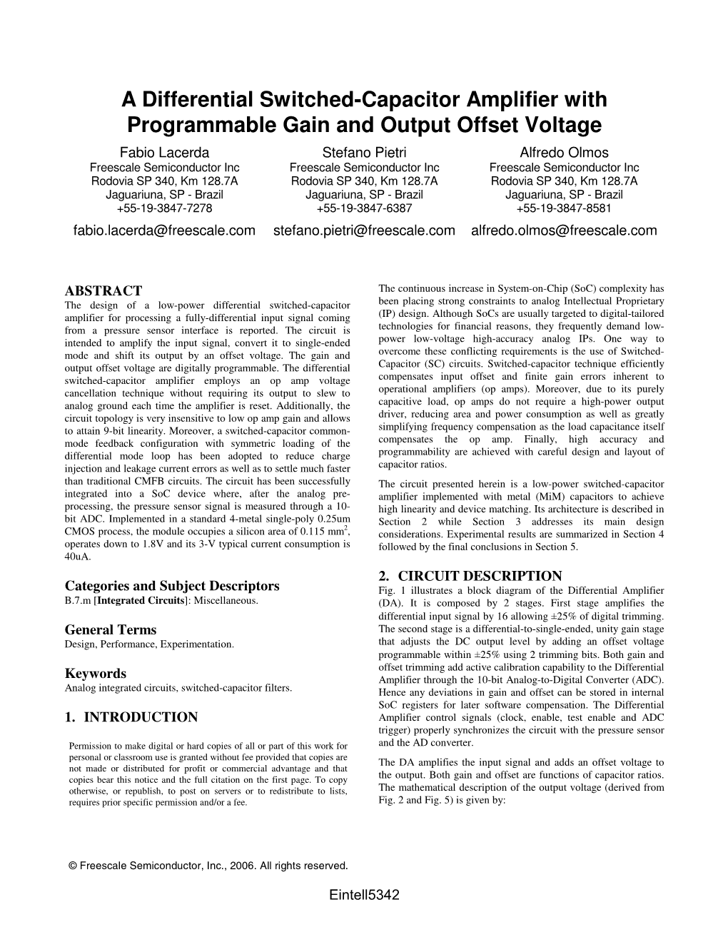 A Differential Switched-Capacitor Amplifier with Programmable Gain