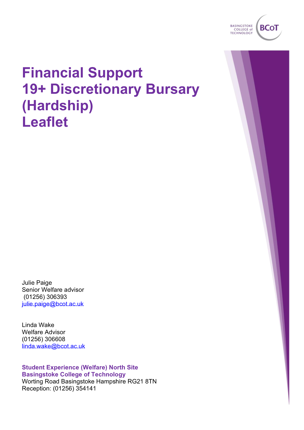 Financial Support 19+ Discretionary Bursary (Hardship) Leaflet