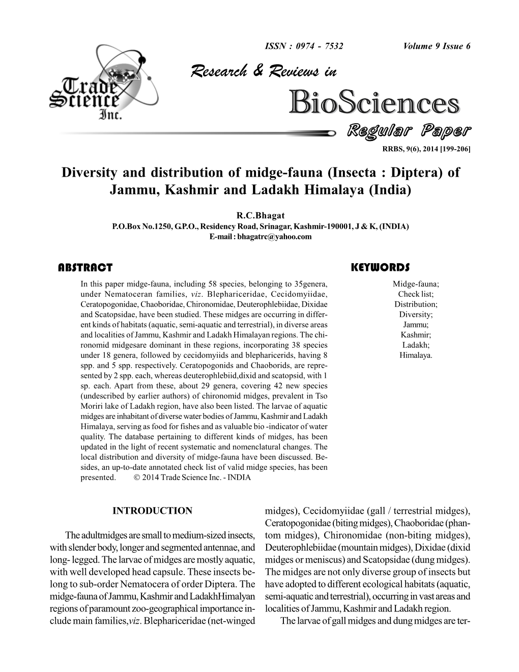 Insecta : Diptera) of Jammu, Kashmir and Ladakh Himalaya (India