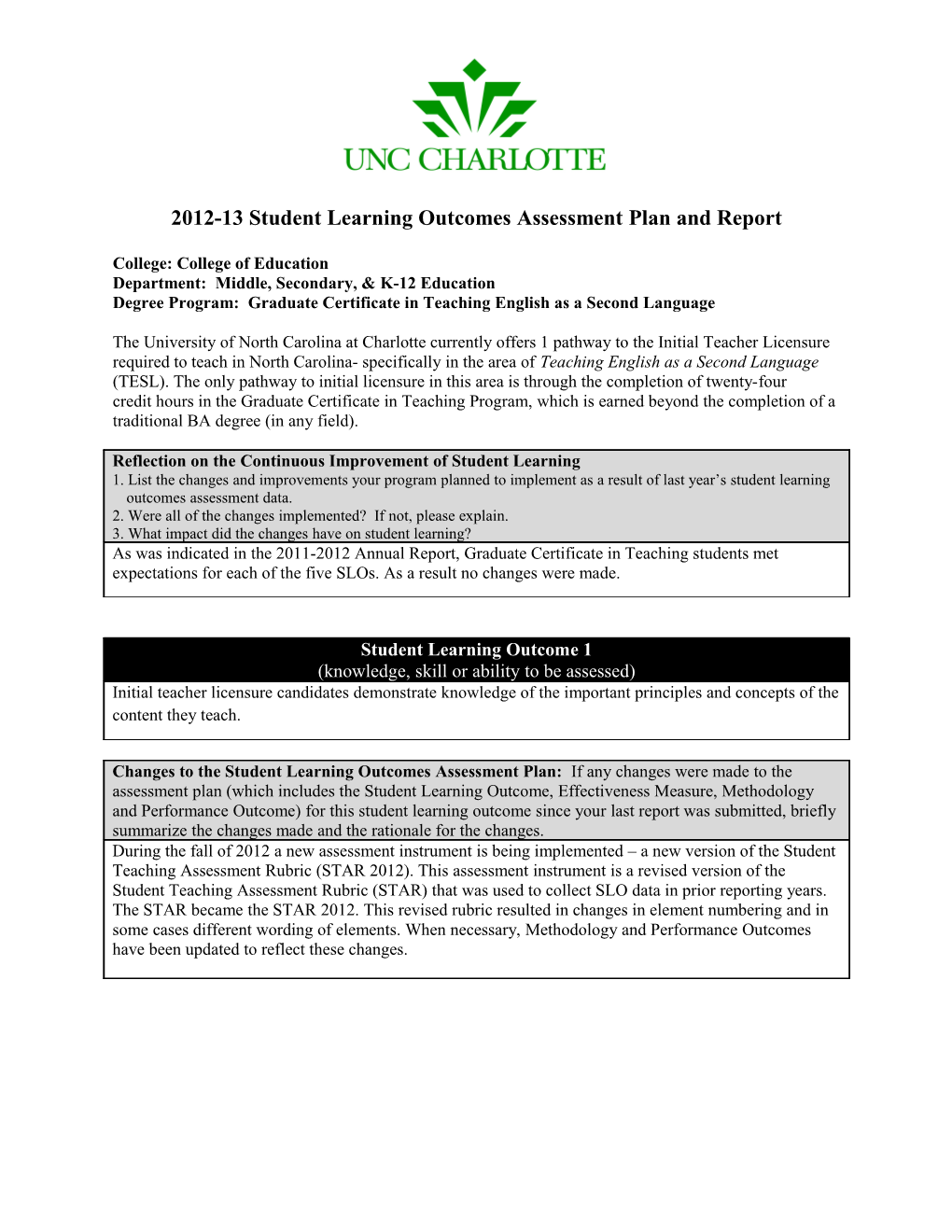 2012-13 Student Learning Outcomes Assessment Plan and Report