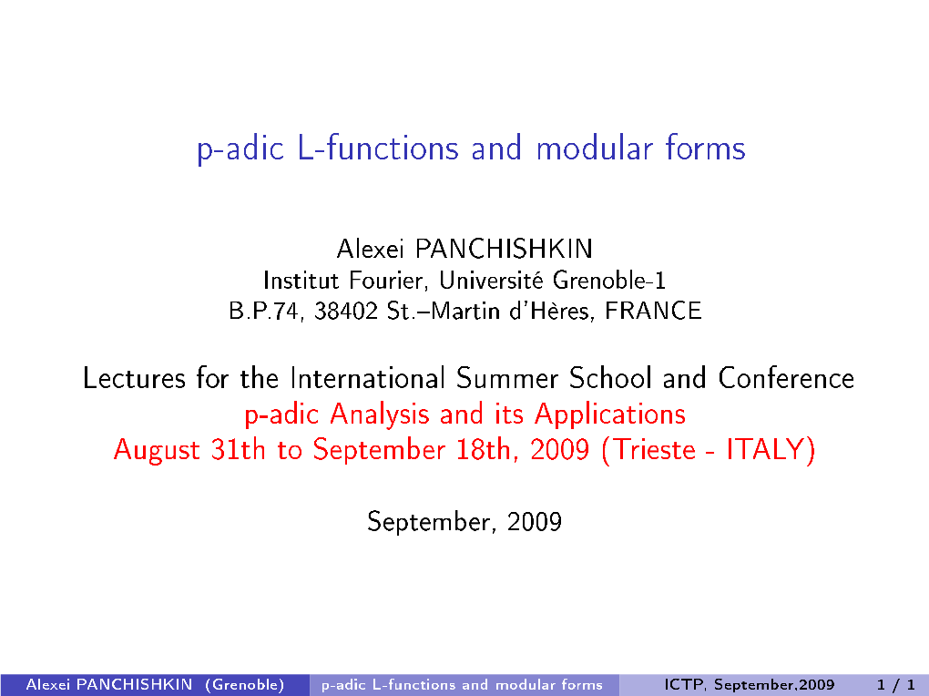 P-Adic L-Functions and Modular Forms