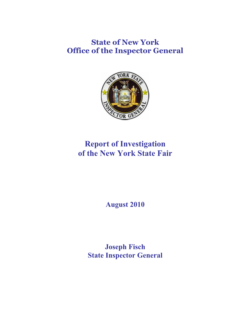 Report of Investigation of the New York State Fair