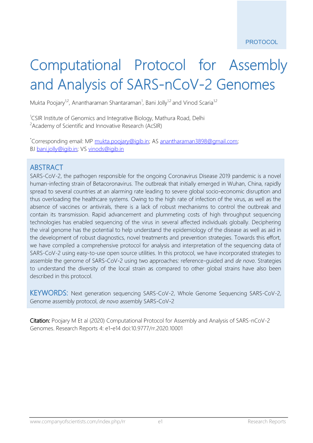 Computational Protocol for Assembly and Analysis of SARS-Ncov-2 Genomes