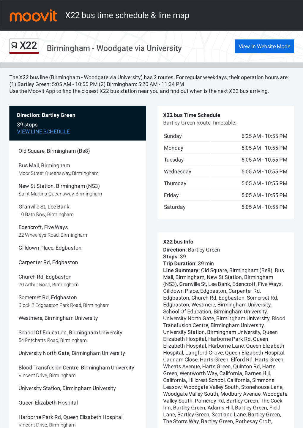 X22 Bus Time Schedule & Line Route