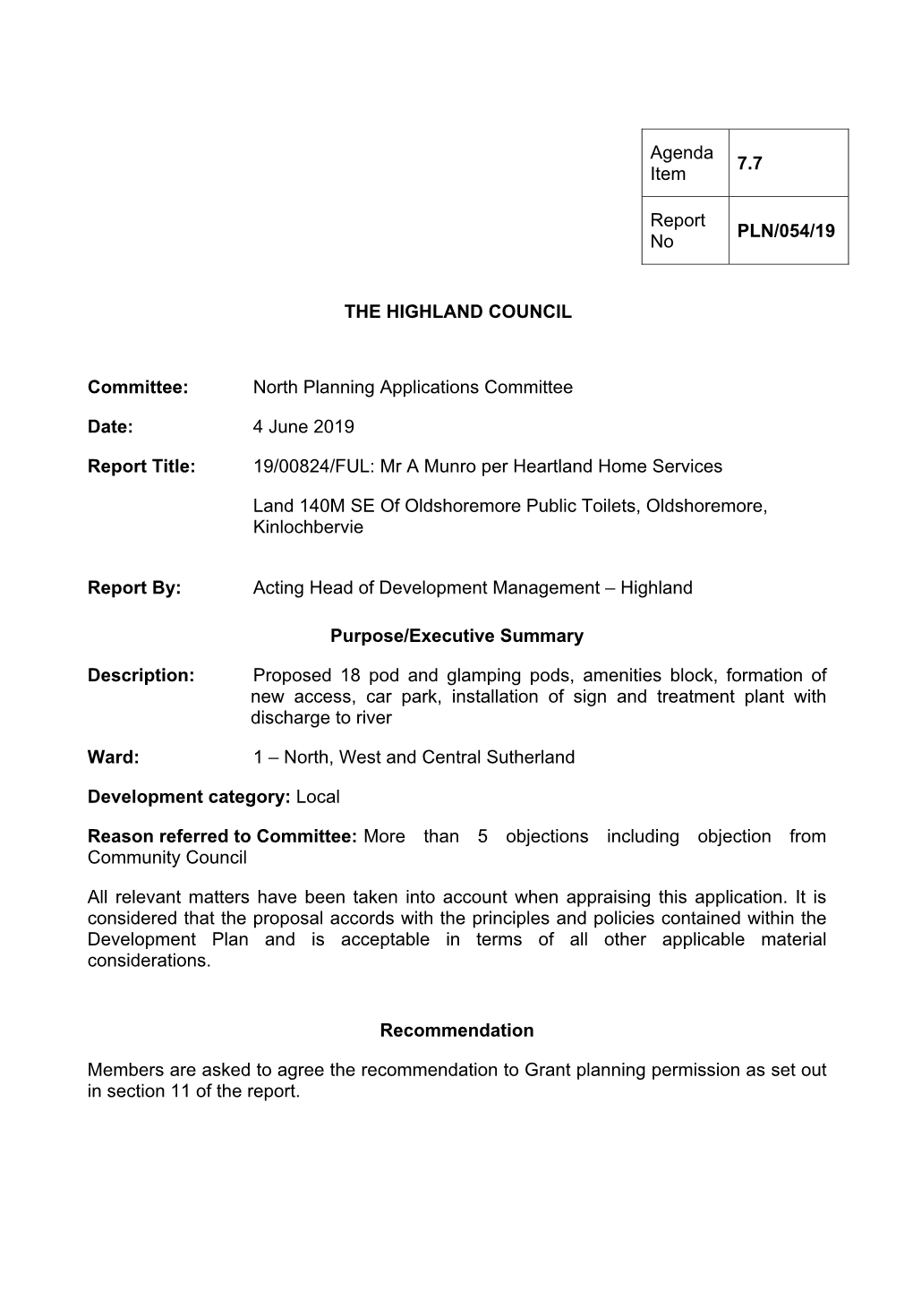 Applicant: Mr a Munro (19/00824/FUL) (PLN/054/19)