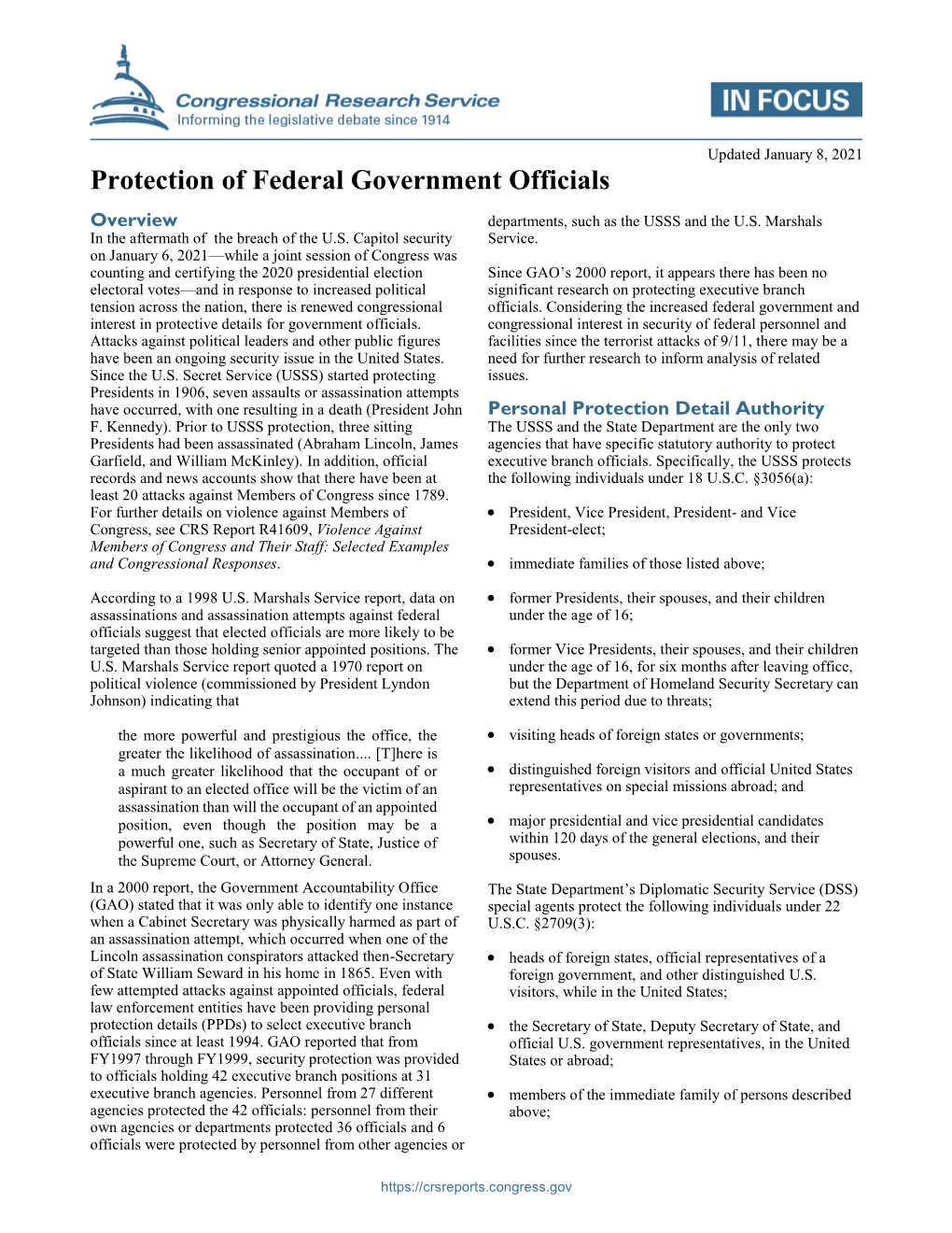 Protection of Federal Government Officials