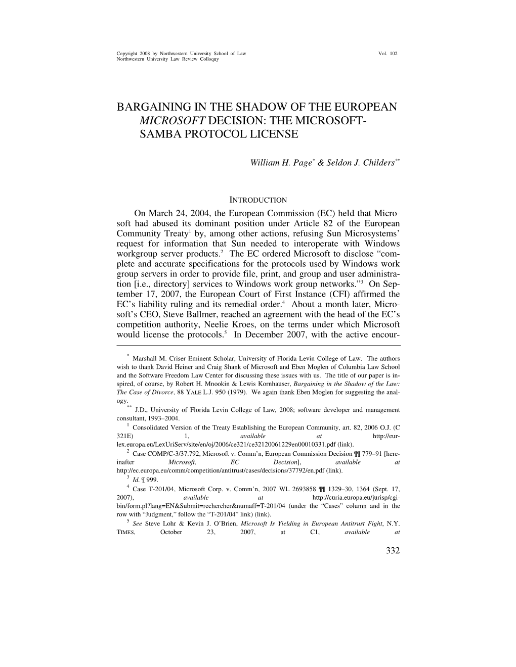 The Microsoft-Samba Protocol License Fessor at Columbia Law School, Whose Software Freedom Law Center Pro- Vided Legal Representation for Samba