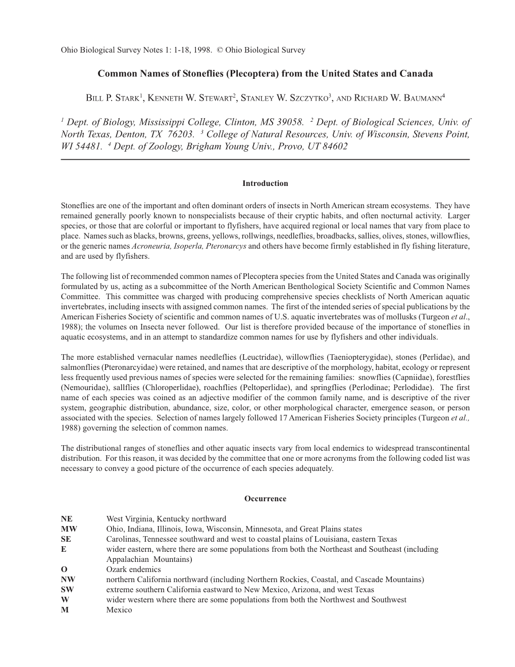 Stark Et Al Stonefliy Common Names 1998.Pmd