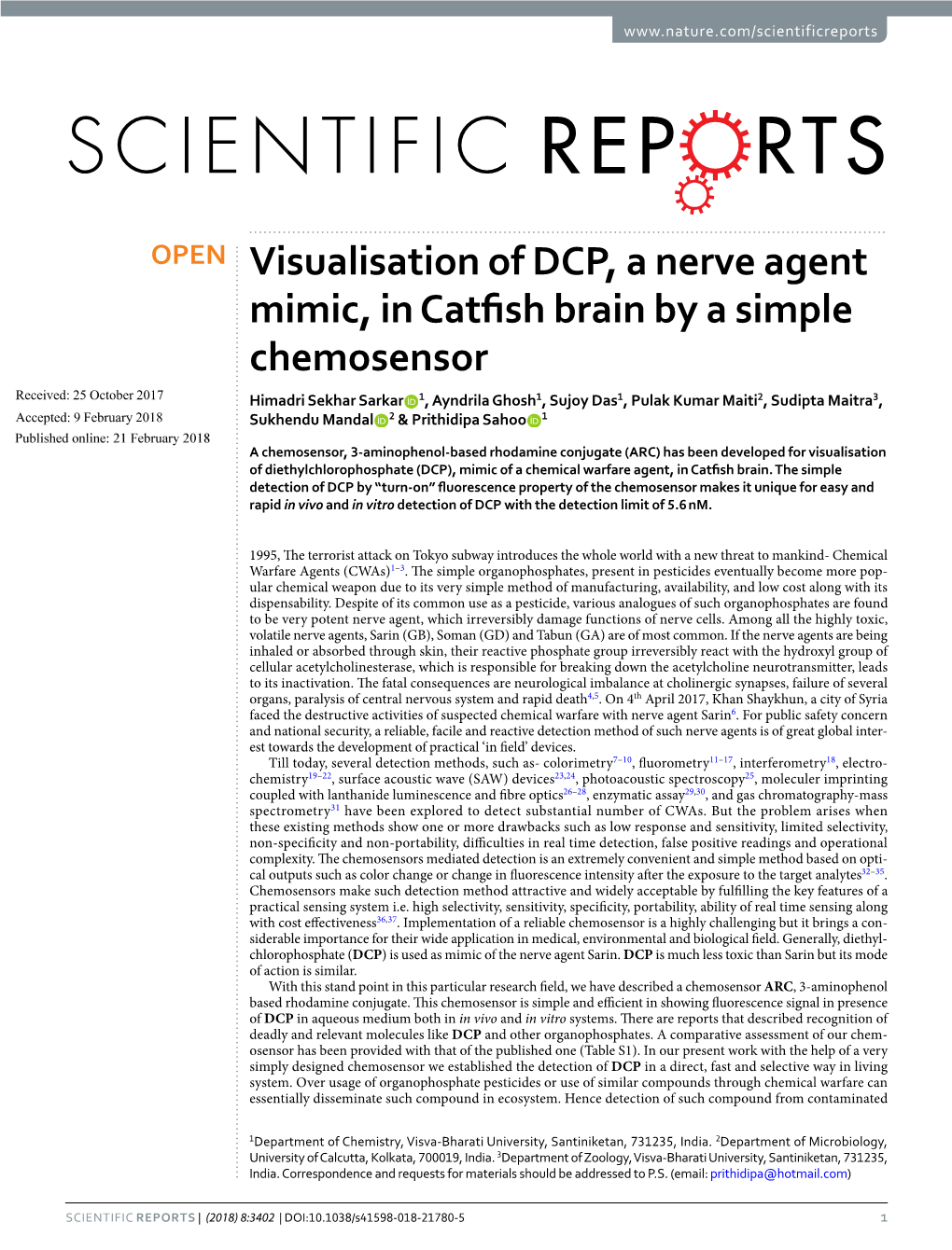 Visualisation of DCP, a Nerve Agent Mimic, in Catfish Brain by a Simple