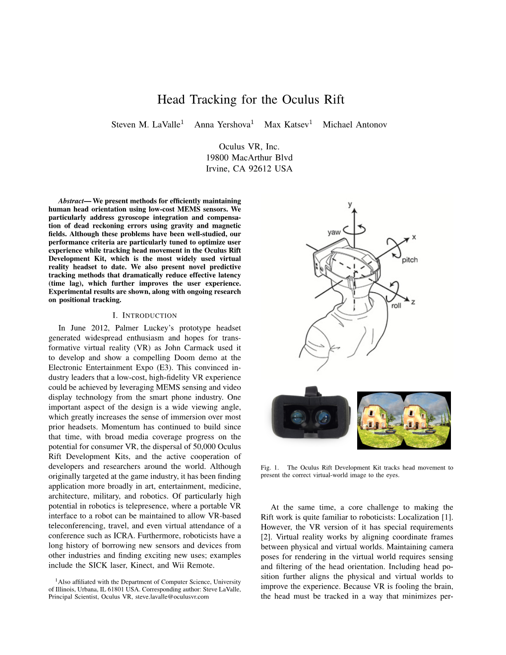 Head Tracking for the Oculus Rift