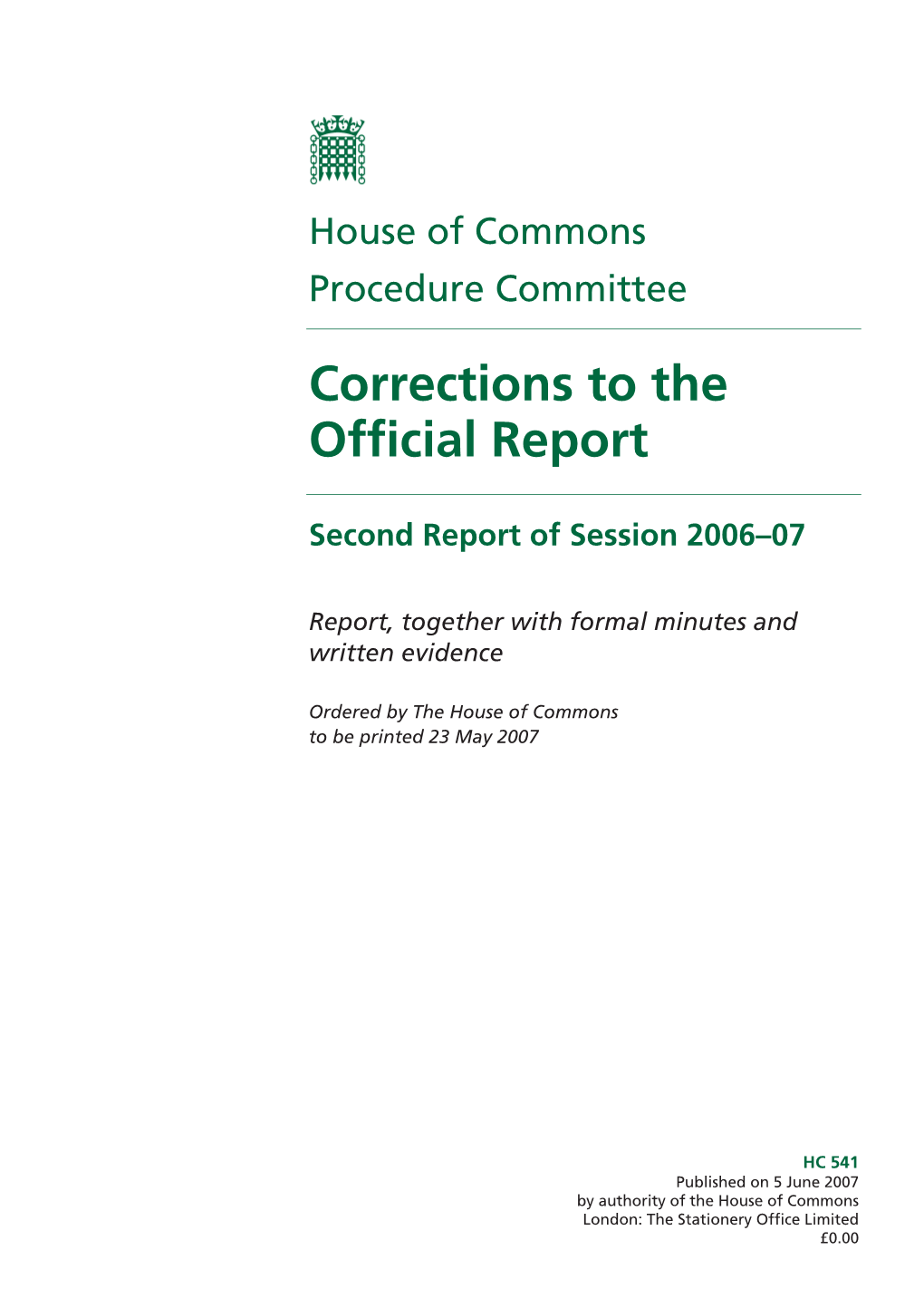Corrections to the Official Report