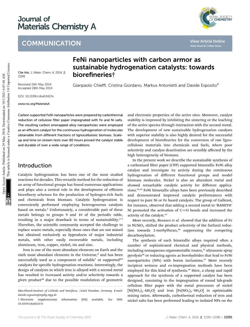 Feni Nanoparticles with Carbon Armor As Sustainable Hydrogenation Catalysts: Towards Cite This: J