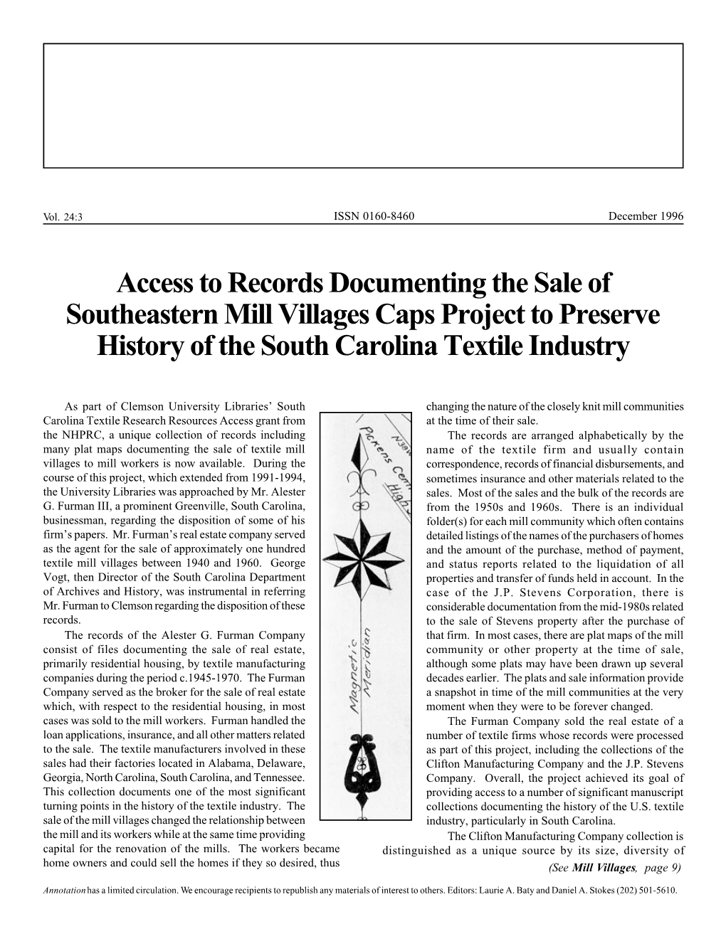 Access to Records Documenting the Sale of Southeastern Mill Villages Caps Project to Preserve History of the South Carolina Textile Industry