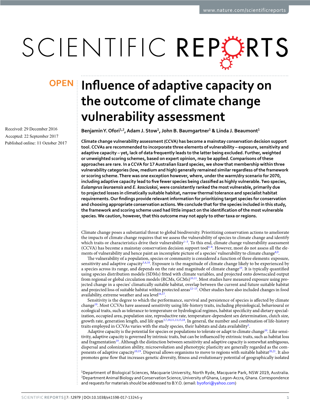 Influence of Adaptive Capacity on the Outcome Of