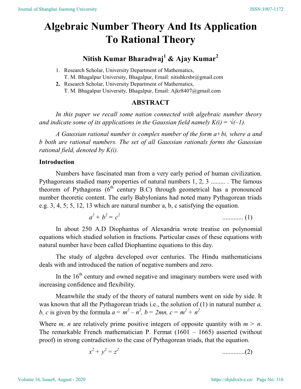 Algebraic Number Theory and Its Application to Rational Theory