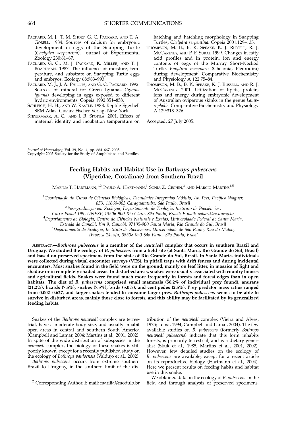 Feeding Habits and Habitat Use in Bothrops Pubescens (Viperidae, Crotalinae) from Southern Brazil