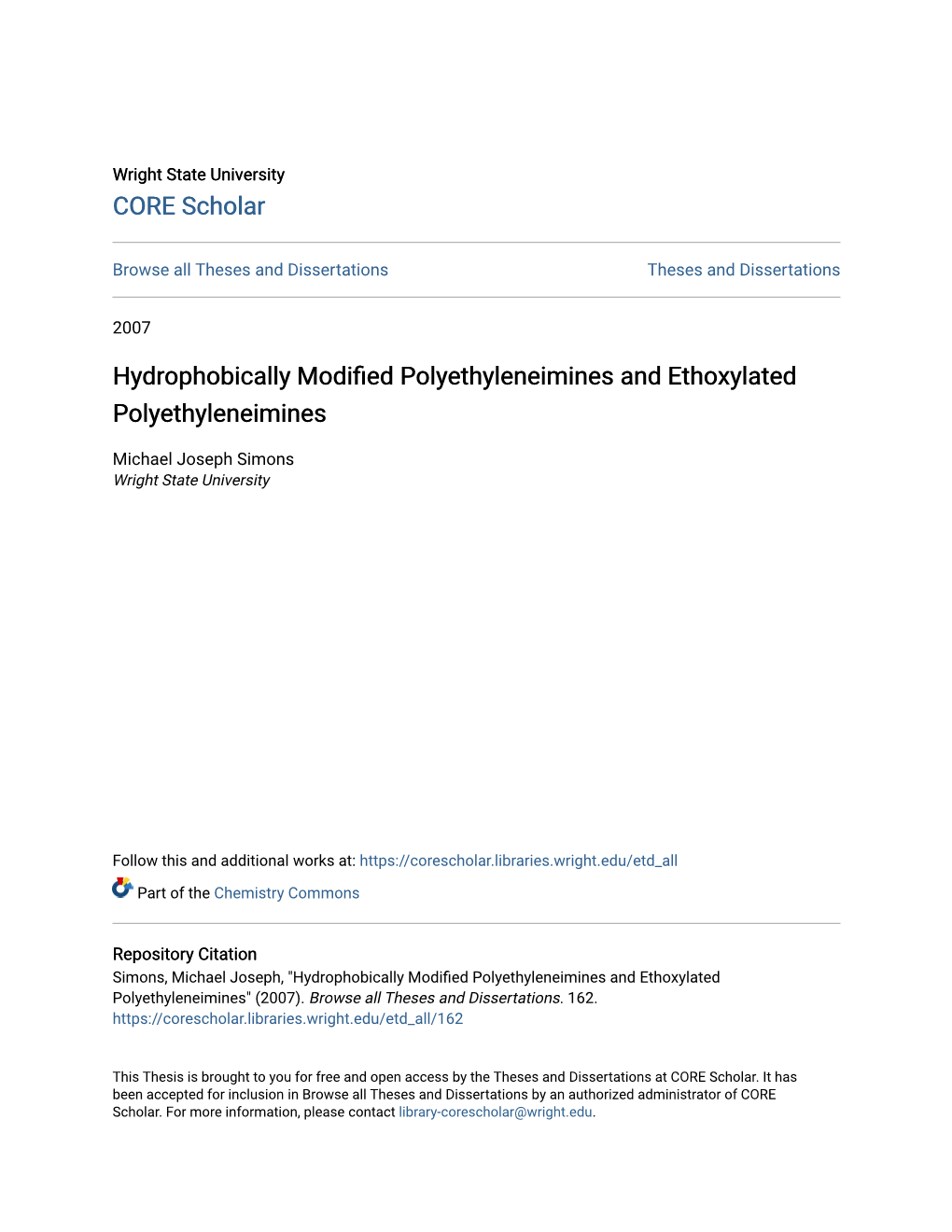 Hydrophobically Modified Polyethyleneimines And