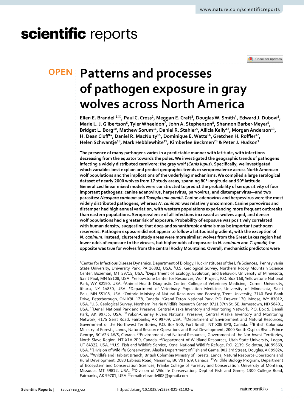Patterns and Processes of Pathogen Exposure in Gray Wolves Across North America Ellen E
