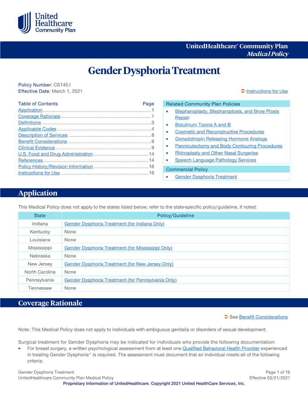 Gender Dysphoria Treatment – Community Plan Medical Policy