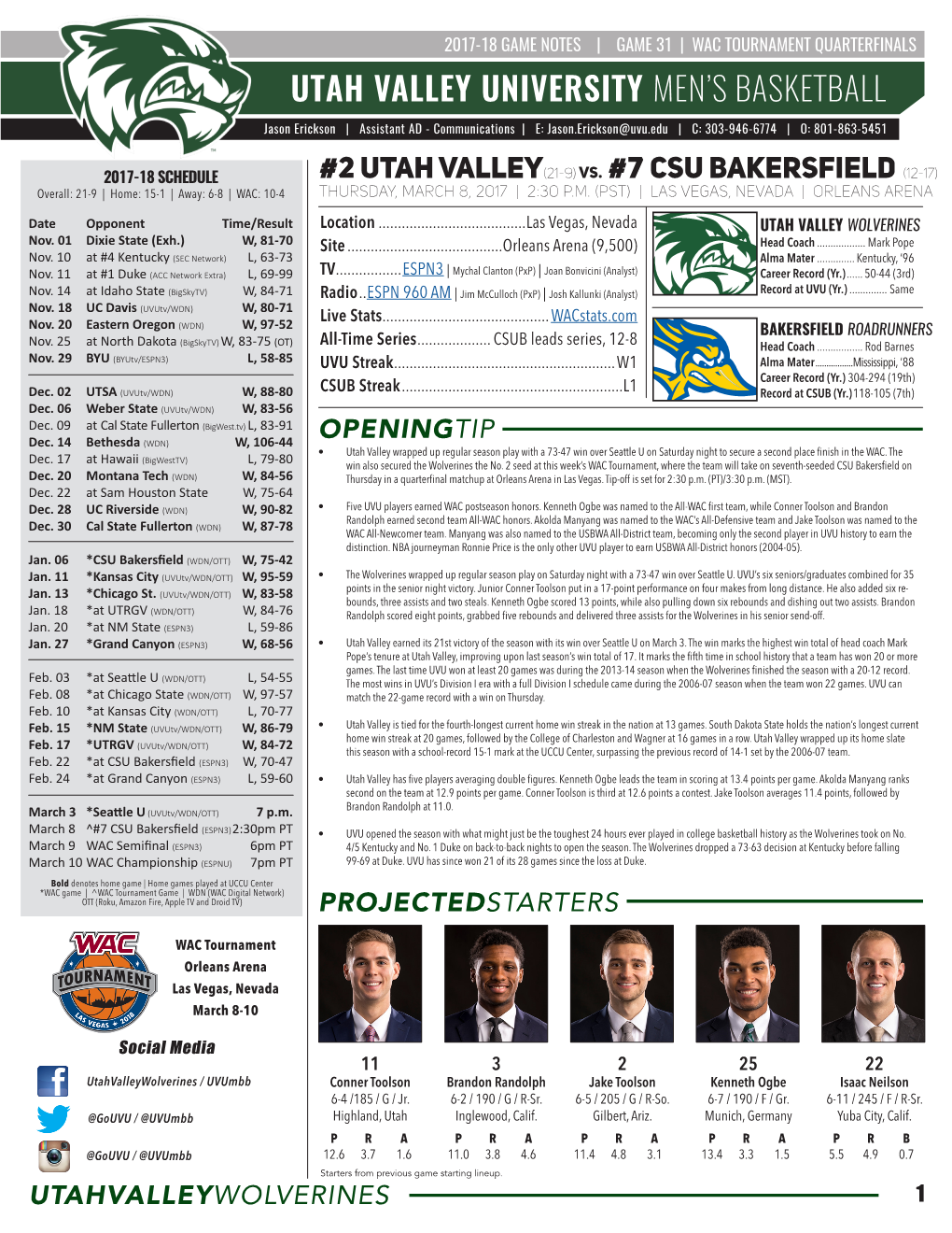 Utah Valley University Men's Basketball