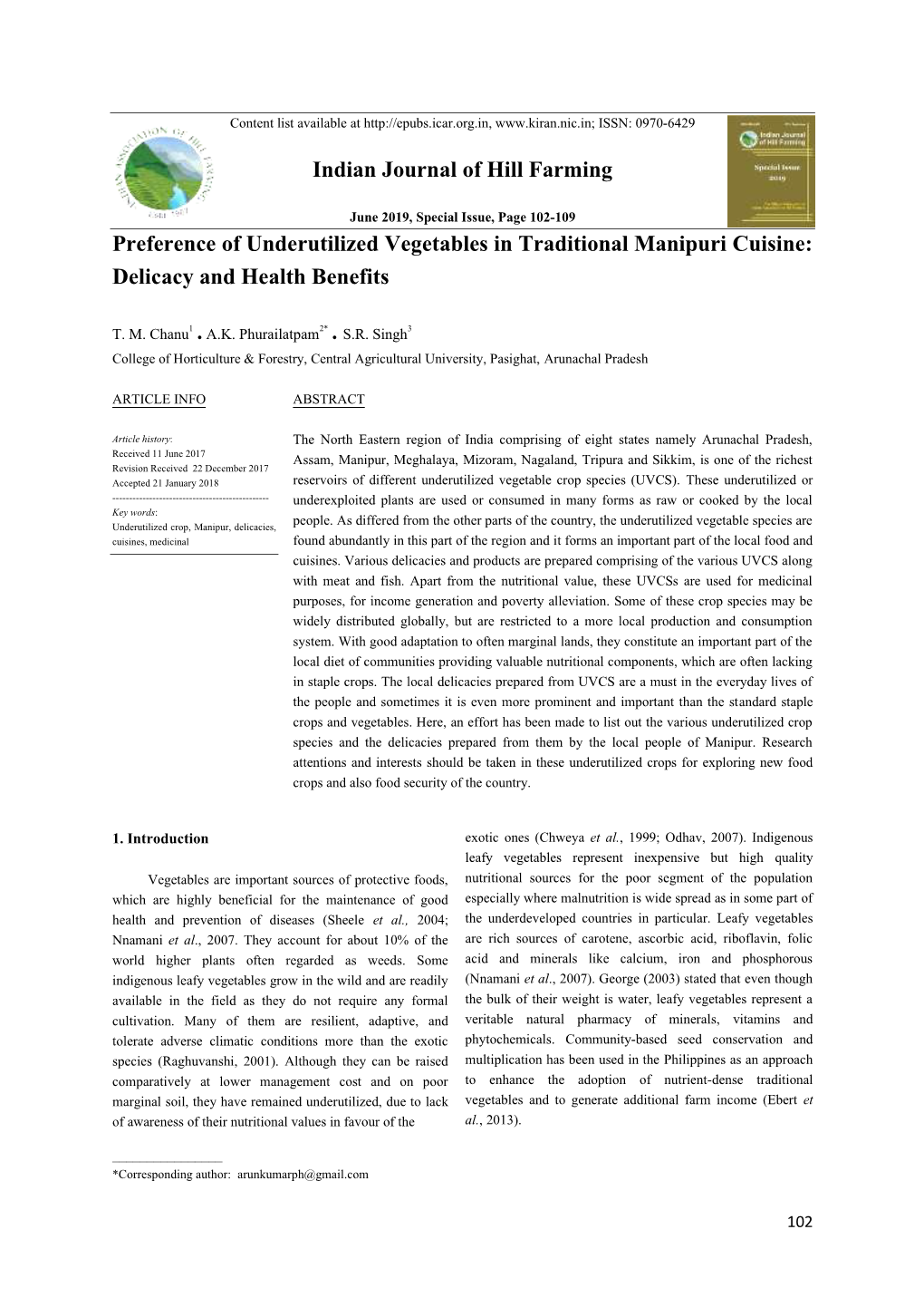 Preference of Underutilized Vegetables in Traditional Manipuri Cuisine: Delicacy and Health Benefits