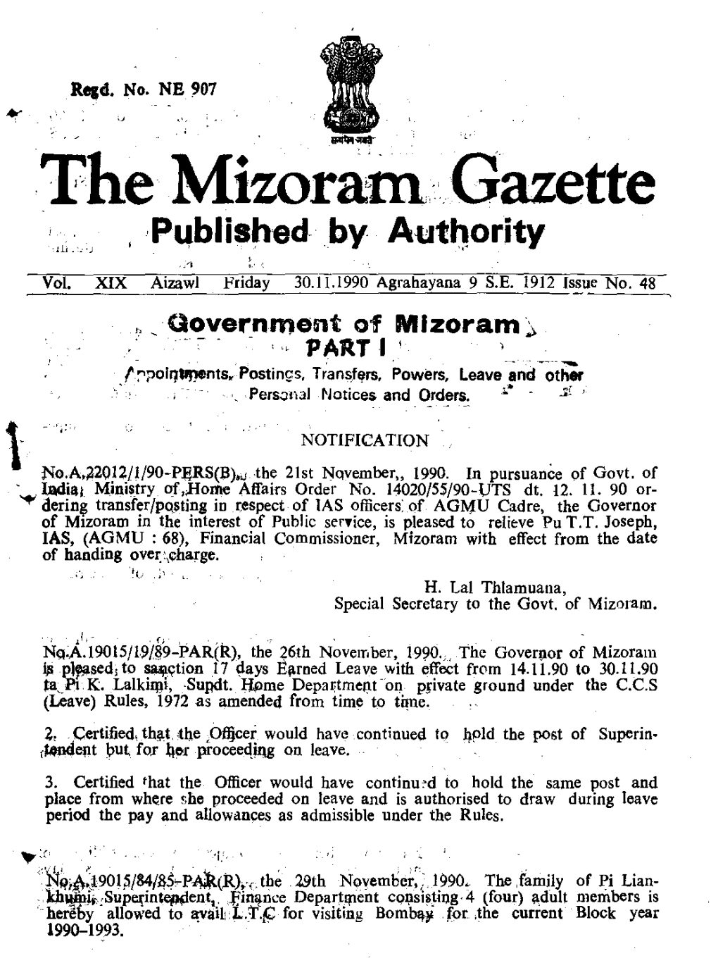 The Mizoram.Gazette Publlshed by Autijority , /L 