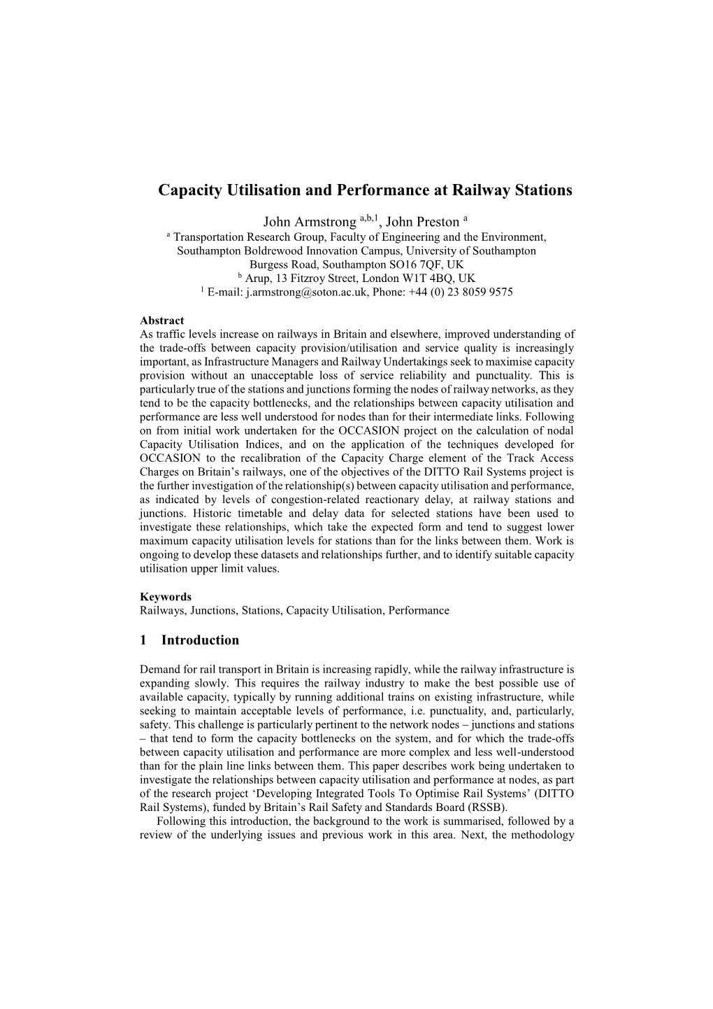 Capacity Utilisation and Performance at Railway Stations