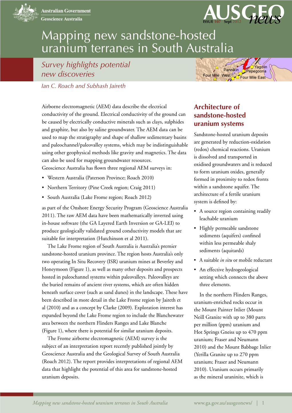 Mapping New Sandstone-Hosted Uranium Terranes in South Australia Survey Highlights Potential New Discoveries Ian C