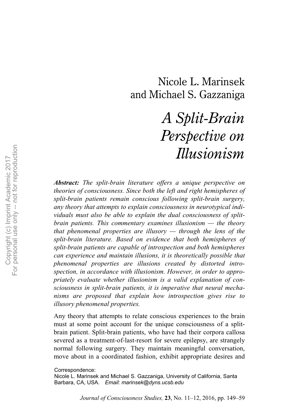 A Split-Brain Perspective on Illusionism