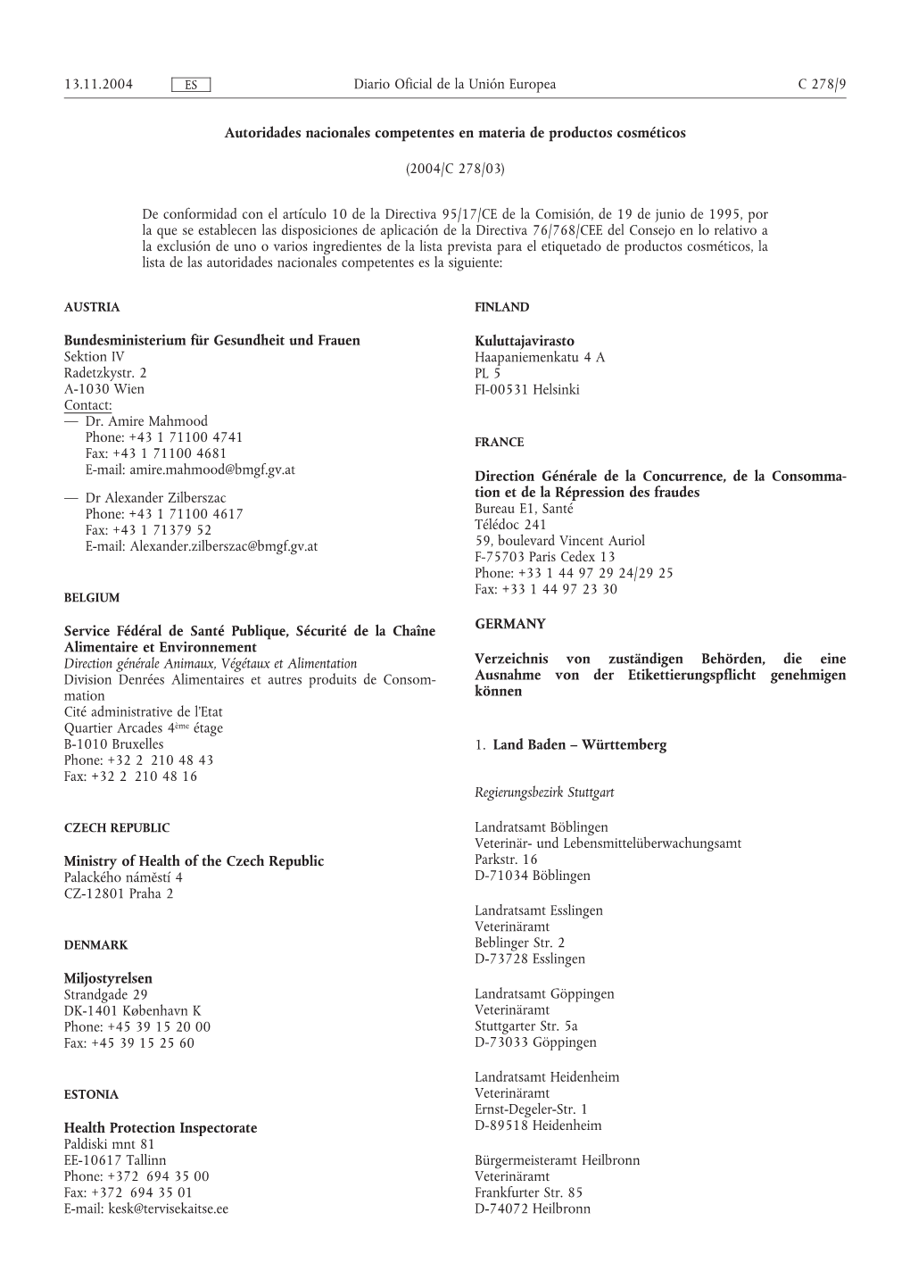 Autoridades Nacionales Competentes En Materia De Productos Cosméticos