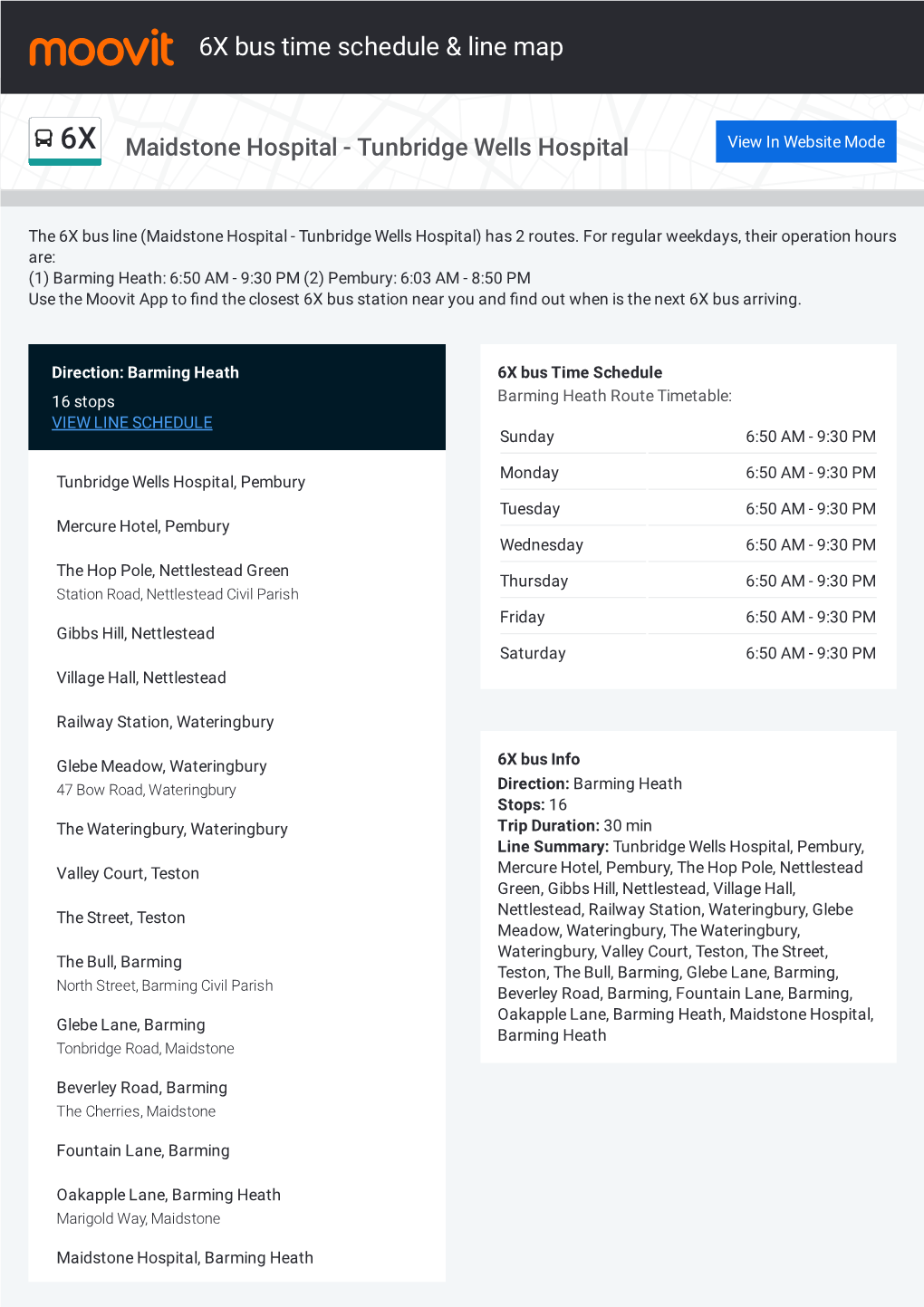 6X Bus Time Schedule & Line Route