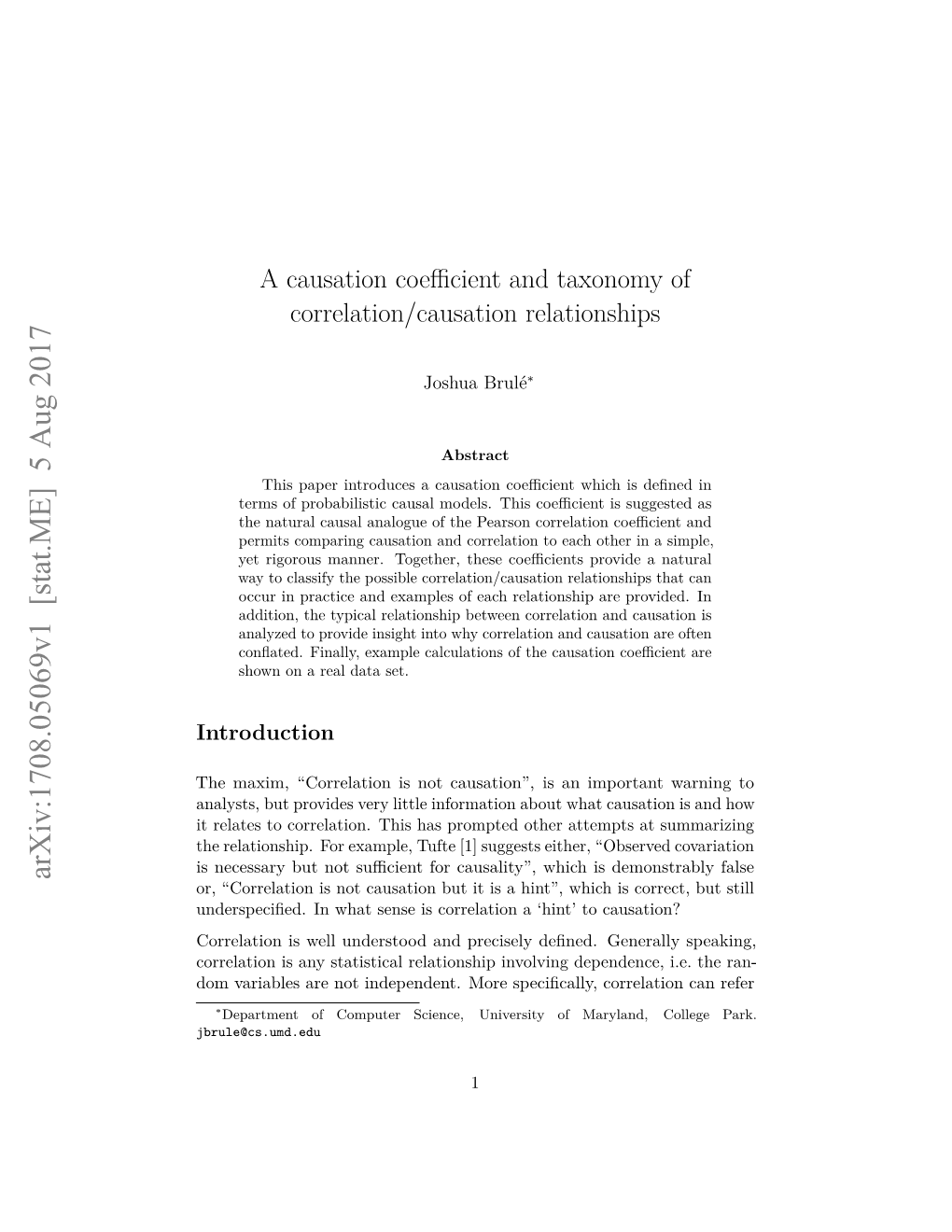 A Causation Coefficient and Taxonomy of Correlation/Causation Relationships