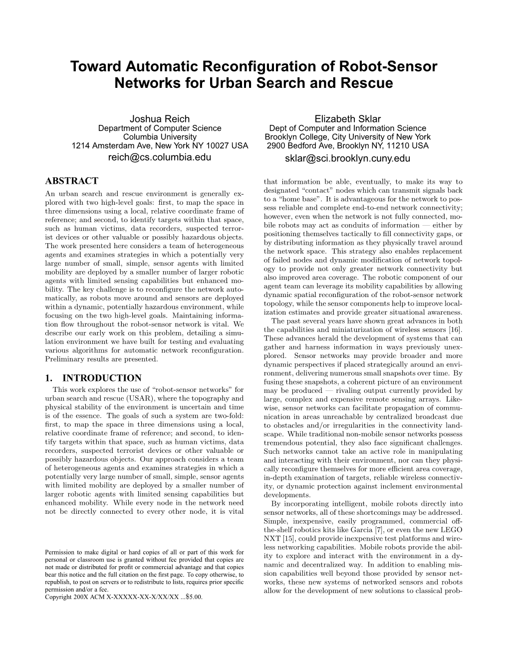 Toward Automatic Reconfiguration of Robot-Sensor Networks for Urban