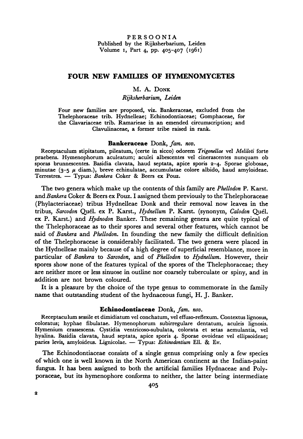 Rijksherbarium, Leiden Proposed, Donk, Fam. Pleasure by Family Hydnaceous Fungi, Donk, Fam. Single Genus Comprising Only