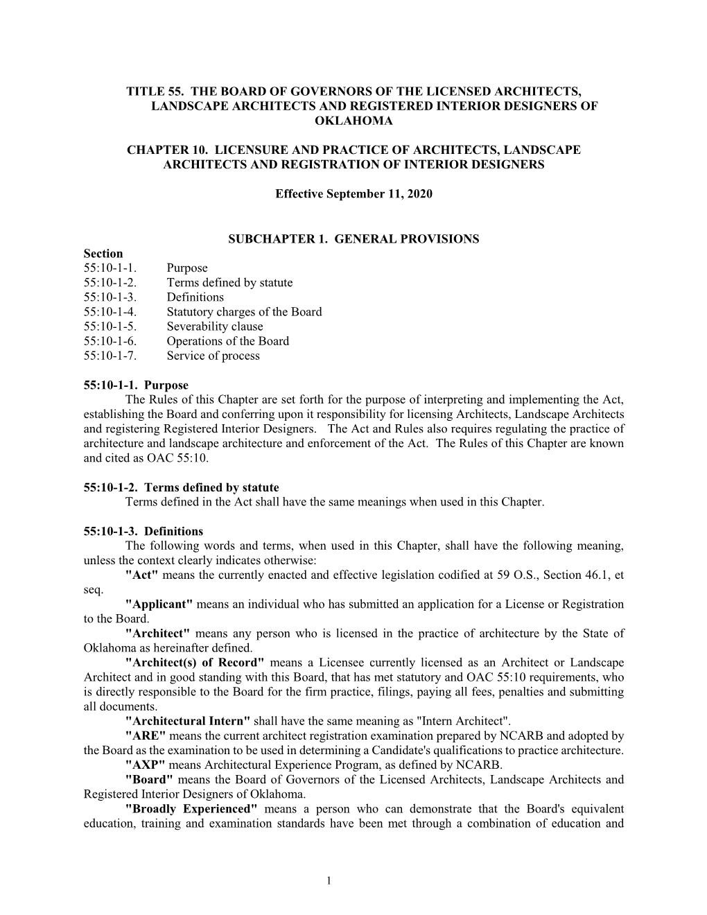 Title 55. the Board of Governors of the Licensed Architects, Landscape Architects and Registered Interior Designers of Oklahoma