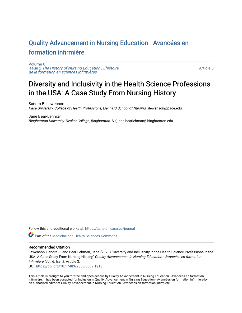 Diversity and Inclusivity in the Health Science Professions in the USA: a Case Study from Nursing History