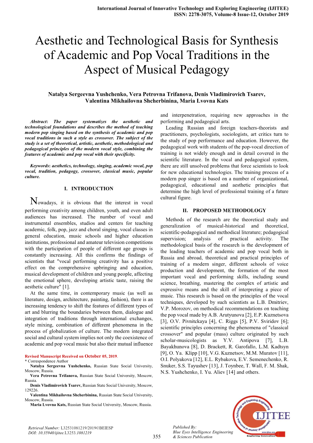 Aesthetic and Technological Basis for Synthesis of Academic and Pop Vocal Traditions in the Aspect of Musical Pedagogy